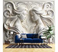 Papier Peint Mural Intissé 400 X 280 Cm Blanc Effet Plâtre 3D En Relief Motif Sculptural Symétrique Représentant Un Visage De Femme Décoration pour Salon 400 X 280 Cm/ 160 X 112 Pouces (L X H)