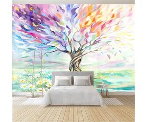 Papier Peint Mural Salon Arbre Coloré 300 x 210 cm Papier Peint Panoramique Intissé Moderne, Décoration Murale Poster Tableaux Muraux Imprimé 3D Tapisserie Photo