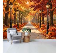 Papier peint mural taille personnalisée automne forêt paysage rue citrouille décor floral amovible tissu autocollant décoration murale maison pour salon, chambre à coucher, salle de bain