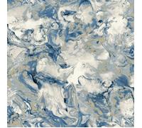 Papier peint - Muriva - Elixir en Marbre Bleu / Or - Motif tourbillon - Finition mate - 10,05m x 53cm