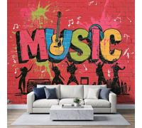 Papier Peint Musique Silhouette Danseur 400 x 280 cm Murale Photo | Graffiti Rue Pop Art Murale Stickers Intissé pour Cuisine Chambre Salle Salon Décor Fond TV
