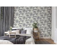 Livingwalls Palmentapete Metropolitan Stories papier peint tropical Lola Paris papier peint intissé gris argenté blanc 10,05 m x 0,53 m