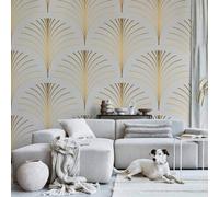 Papier peint non tissé - Gold Linear Pattern on Marble Background 300x210 cm abstrait f-A-10166-a-a