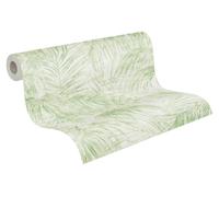 Papier peint non tissé, motif palmiers, couleur crème/vert, dimensions 53x1005 cm, design jungle