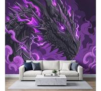 Papier Peint Panoramique 150x105, Illustration Numérique CG Dark Fantasy Papier Peint photo Intissé Tapisserie Poster Mural pour Salon Chambre Décoration Murale, Thème Gaming Dragon Noir Adolescent