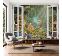 Papier Peint Panoramique 200x140cm, Grappe Fleurs Champignon Papier Peint Mural Art Royaume Secret Contes Fées Fantastiques Poster Photo Fresque Mural pour Salle à Manger Salon Chambre TV Fond