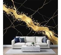 Papier Peint Panoramique 200x140cm, Marbre Noir Or | Style Luxe Moderne Sombre, Papier Peint Photo Intissé, idéal pour Salon et Chambre d'Enfant, Décoration Murale