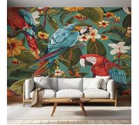 Papier Peint Panoramique 300x210cm Papier Peint Perroquet Oiseau Tropical Image Photo Murale Wallpaper Pour Salon Décoration Murale