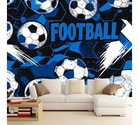 Papier Peint Panoramique 350 x 256 cm Football et Sport Bleu Blanc, Poster Mural Géant pour Chambre de Garçon et Salon, Décoration Murale Moderne en Intissé, Tapisserie Photo XXL Dynamique et Vive