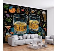 Papier Peint Panoramique 3D Bar boissons whisky cocktail D'Effets , Papier Peint Intissé Décoration Anti-UV, Style tableau noir Tapisserie Poster Murale pour Chambre Chambre D'enfant 350 x 256 cm