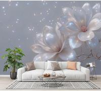Papier Peint Panoramique 3D Fleurs Illustration 450×315 CM | Papier Peint Fleurs De Magnolia Bourgeons Lumière Des Étoiles,Mur XXL Tableaux Muraux,Photo Décoration Murale Salon Chambre Blanc Nacré