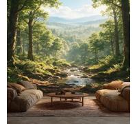 Papier Peint Panoramique 3D Ruisseauen Forêt 250 x 175 cm | Papier Peint Motif Boisée Avec Brume, Salon, Chambre, Chambre D'Enfant, Maison Décoration