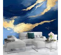 Papier Peint Panoramique 3D Tableau D'Art Abstrait Marbre Bleu, Poster Mural Personnalisé - Autocollant Mural Bleu Pour Salon Chambre À Coucher Couloir restaurant Décoration 300 x 210 CM