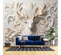 Papier Peint Panoramique 3D Tête De Cerf Fresque Murale 40X28 Pouces Poster Photo Animalier Papier Peint Texturé En Relief 3D Décoration Intérieure pour Chambre Salon Bureau Tête De Cerf 100X70