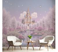 Papier Peint Panoramique 3D,Tissu de soie Conte Fantastique De Fées Photo Mural, 350x256cm Poster Salon Chambre Mur de fond Chambre des Enfants Bureau Décoration de Maison, Château Papillon Jardin