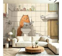 Papier Peint Panoramique Animal Domestique Mignon Murale, Multicolore | Générique Papier Peint Intissé 200 x 140 cm, Cartoon Chat Journal Toilettes Salle De Bain pour Salon, Chambre
