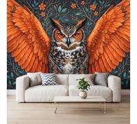 Papier Peint Panoramique Animal Hibou Oreilles Tapisserie Murale Photo 3D 250 x 175 cm Poster Murale, Art Numérique Sombre Papier Peint Intissé pour Salon Chambre à Coucher Enfant