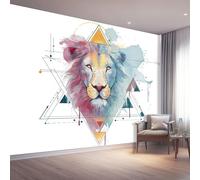 Papier Peint Panoramique Animal Lion 350 x 256cm - Papier Peint Intissé Nordique Géométrique Géant 3D Décoration Murale pour Salon Chambre Salle à Manger Chambre d'Enfant