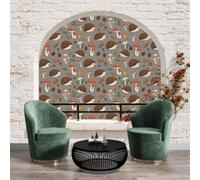 Papier Peint Panoramique animaux de la forêt 300x210cm - Décoration intérieure murale Intissé moderne Mur en briques avec fenêtre - Tapisserie décorative pour chambre salon -Hérisson et Champignon