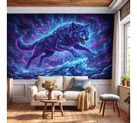 Papier Peint Panoramique Animaux fantastiques, Papier Peint Cercle Magique du Loup Cristal de Glace, Fresque Murale Soie Bleu-violet Décoration XXL Murale Pour Salon, Chambre, Bureau 350x256cm