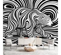 Papier Peint Panoramique Animaux Faune Mural, Ours Vague Rayé Papier Peint | Poster Intissé 300 x 210 cm, Décoration Fresque Murale Salon Chambre Cuisine Fond TV Décoration