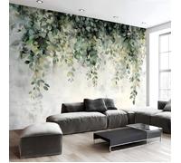 Papier Peint Panoramique Aquarelle, 400X280Cm (L×H) Revêtement Mural Décoration,Forêt Feuilles Vertes Tapisserie Poster Mural