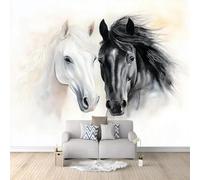 Papier Peint Panoramique Aquarelle Animal Cheval 3D Effet Noir Et Blanc pour Couloir Canapé Fond Décoration, Papier Peint intissé pour Chambre Salon Décoration Murale, 250 x 175 cm
