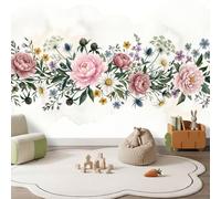 Papier Peint Panoramique Aquarelle Élégante, Intissé Photo Papier Peint | Papier Peint imprimé Plantes Fleurs Feuilles Décoration Xxl Murale Pour Salon Chambre Bureau, 200 x 140 cm