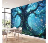 Papier Peint Panoramique Arbres Feuilles Taches De Lumière Brume | XXL Poster Intissé Papier Peint imprimé Forêt Féerique Décor Poster Mural pour Salon Chambre Bureau, 250 x 175 cm
