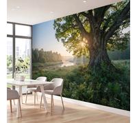 Papier Peint Panoramique Arbres Rivières Herbes Sauvages Lumière Du Soleil | XXL Poster Intissé Papier Peint imprimé Paysage Naturel Décor Poster Mural pour Salon Chambre Bureau, 200 x 140 cm