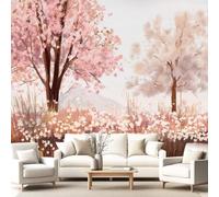 Papier Peint Panoramique Arbres Roses Mer Fleurs Herbe Impression 350 x 256 cm Pour Salon Chambre D'Enfant décoration chambre salon -Décoration Murale Épuré Illustration Frais Romantique Palette