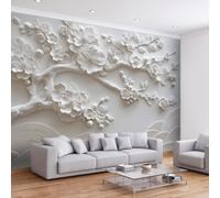 Papier Peint Panoramique Art Moderne Botanique Floral Fleur Cerisier, Affiche Murale Oriental Traditionnel 450L x 315H cm, Papier Peint Mural 3D pour Salon Chambre d'enfants Murale de Restaurant