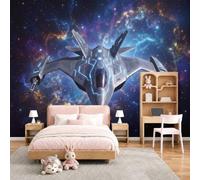 Papier Peint Panoramique Avion De Chasse Spatial Nébuleuse Murale Soie 250x175cm | Papier Peint Espace Futur De Science-Fiction, Décoration Murale Poster Tableaux Muraux Pour Chambre Salon Mange