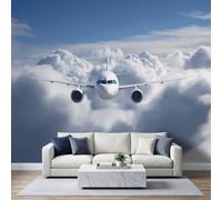 Papier Peint Panoramique Avion de Ligne Ciel Décoration Murale 390x260cm | Avion Photographie Aérienne Tapisserie Murales Papier Peint Intissé pour Chambre Salon Décor Fond TV, Poster Photo Muraux