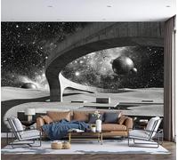 Papier Peint Panoramique Bâtiments En Béton, 400x280cm Photo Décoration Murale Espace De Science-Fiction En 3D Poster Mural Soie Tapisserie Décorative pour Salon Chambre Fond TV Décor, Gris Foncé