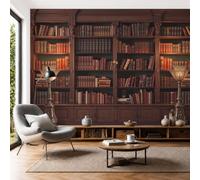 Papier Peint Panoramique Bibliothèque Bois Massif Sculpté Soie 350×256 Cm Papier Peint 3D Géant Salon, Chambre, Salle À Manger, Chambre D'Enfant Décoration Murale - Bibliothèque Lampadaire Sculpture