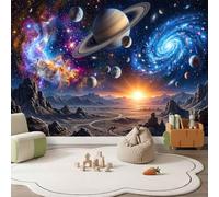 Papier Peint Panoramique Bleu Rêveur Espace Photo Image Fresque Murale | 200 x 140 cm Désert Rochers Planète Galaxie Spirale Voie Lactée Papier Peint Intissé Mural Salon Chambre Bureau Tv Artistique