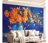 Papier Peint Panoramique Bocal en Verre Chrysanthème Lumière des Étoiles 400x280cm Poster Mural 3D, Décoration Murale Premium, Romantique Esthétique conception Pour Salon, chambre et chambre d'enfants