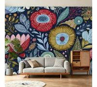 Papier Peint Panoramique Boheme Maison De Campagne Vintage 3D Panoramique Papier Peint Fleuri Feuilles Baies, Papier Mural Decoratif Pour Salon, Chambre, Décoration Murale 350 x 256 cm