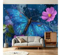 Papier Peint Panoramique Boheme Moderne Fleuri, Papier Peint Papillon Cosmos Abstrait, Fresque Murale Intissée 200 x 140 cm Non Tissé Décoration Murale Pour Salon, Chambre