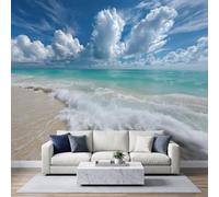 Papier Peint Panoramique Bord de Mer Tropical 250L x 175H cm, Paysage Moderne Nature Plage Vague de l'Océan Murale, Turquoise Papier Peint Mural 3D pour Salon Chambre d'enfants Décoration Murale