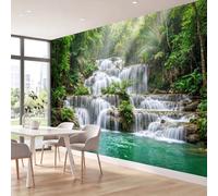 Papier Peint Panoramique Cascades Étangs Arbres Feuilles | XXL Poster Intissé Papier Peint imprimé Paysage Naturel Décor Poster Mural pour Salon Chambre Bureau, 300 x 210 cm