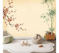 Papier Peint Panoramique Classique Oriental, Intissé Photo Papier Peint | Papier Peint imprimé Plantes Fleurs Bambou Décoration Xxl Murale Pour Salon Chambre Bureau, 200 x 140 cm