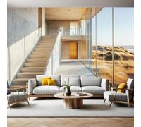 Papier Peint Panoramique Dunes de sable et escaliers 400 x 280 cm Poster Mural 3D brun Tapisserie Photo Intissée Fresque Salon Chambre Fond TV