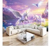 Papier Peint Panoramique Enfant 350x256cm Licorne et colombe blanche 3D Effet Muraux Tapisserie Photo Trompe l'oeil Ornament