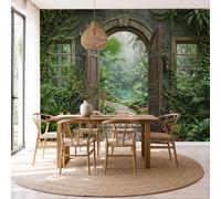 Papier Peint Panoramique Fenêtre Forêt Tropicale Paradis Caché Mural