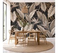 Papier Peint Panoramique Feuille Palmier Éventail Rayures Zébrées 450×315 Cm Papier Peint Feuilles Plantes Tropicales Mural,Poster Geant Mural,Pour Salon Chambre D'Enfants Restaurant Décoration Murale