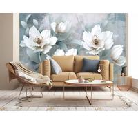 Papier Peint Panoramique Fleur Blanche Vintage Papier Peint Intissé 3D Tapisserie Poster Decoration Murale Chambre 410x280cm