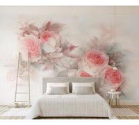 Papier Peint Panoramique Fleur Rose Rose Aquarelle Personnalisé Papier Peint 3D Pour Salon Chambre Décoration Murale 350x256cm