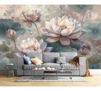 Papier Peint Panoramique Floral Oriental Classique 350x256cm, Peinture À L'Encre Nénuphar Feuille De Lotus Papier peint photo, Vert Murales Poster soie - pour Salon Chambre à Coucher Décor Fond TV